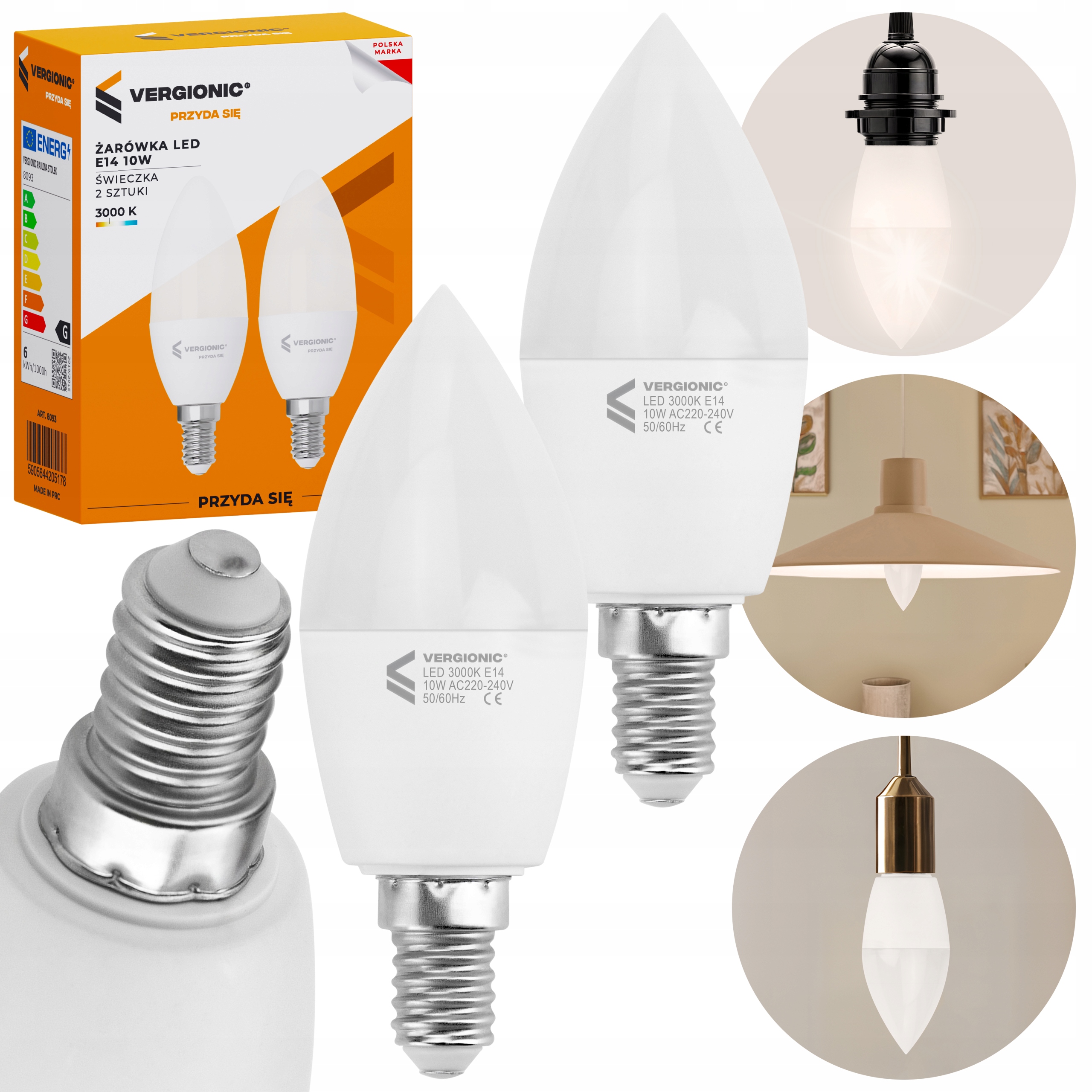 Żarówka LED E14 10W 3000K świeczka 2 szt. VERGIONIC