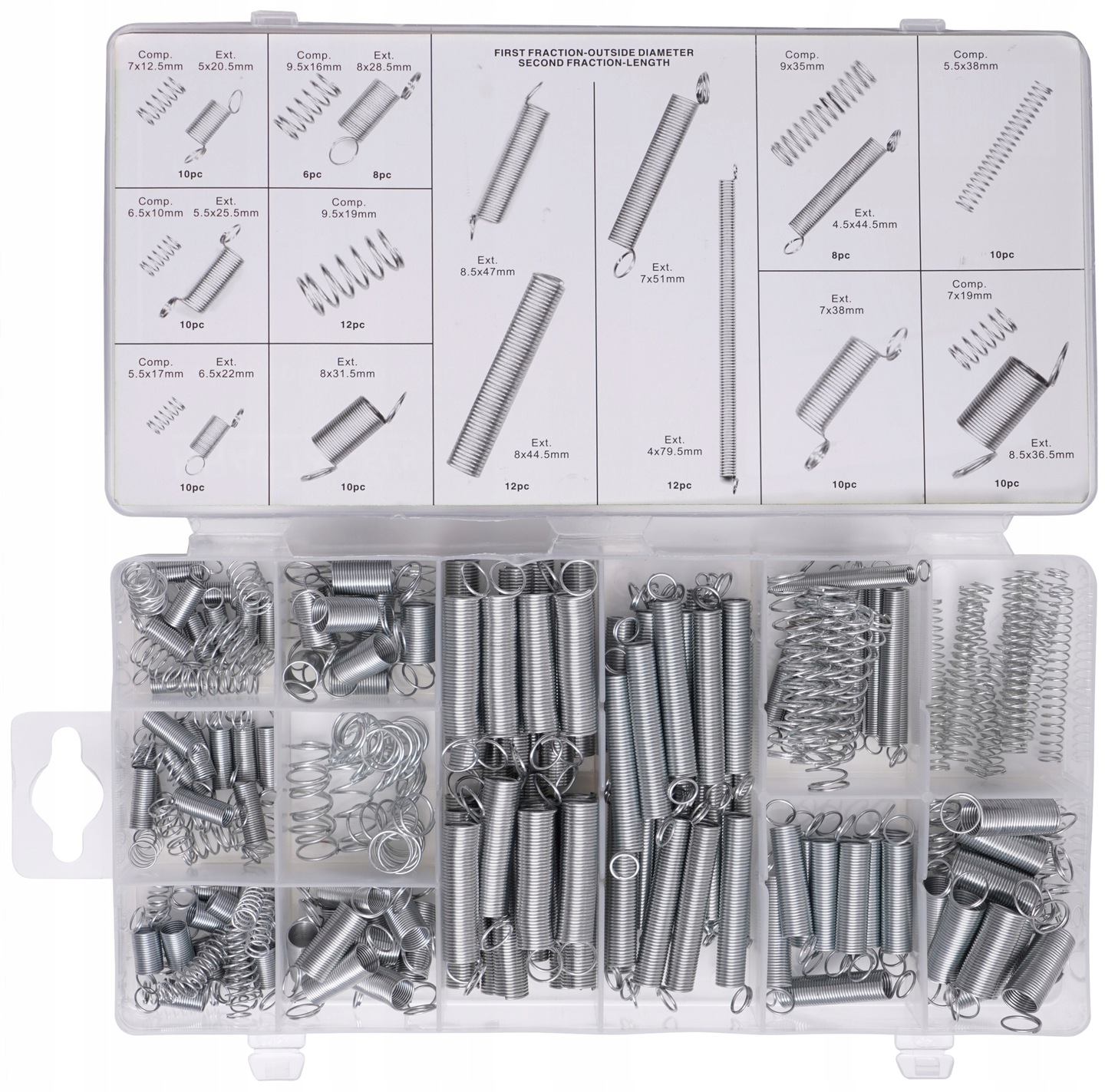 Sprężynki różne rozmiary zestaw 200 szt. mix sprężyn w pudełku