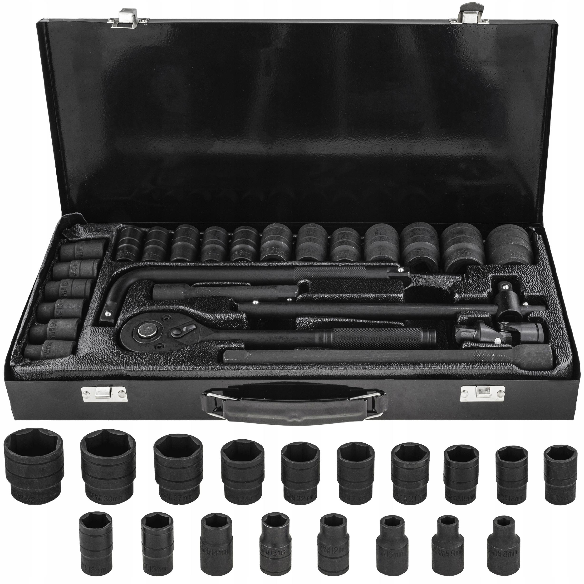 Falon-Tech zestaw nasadek udarowych 8-32 mm 1/2" 24 el. grzechotka