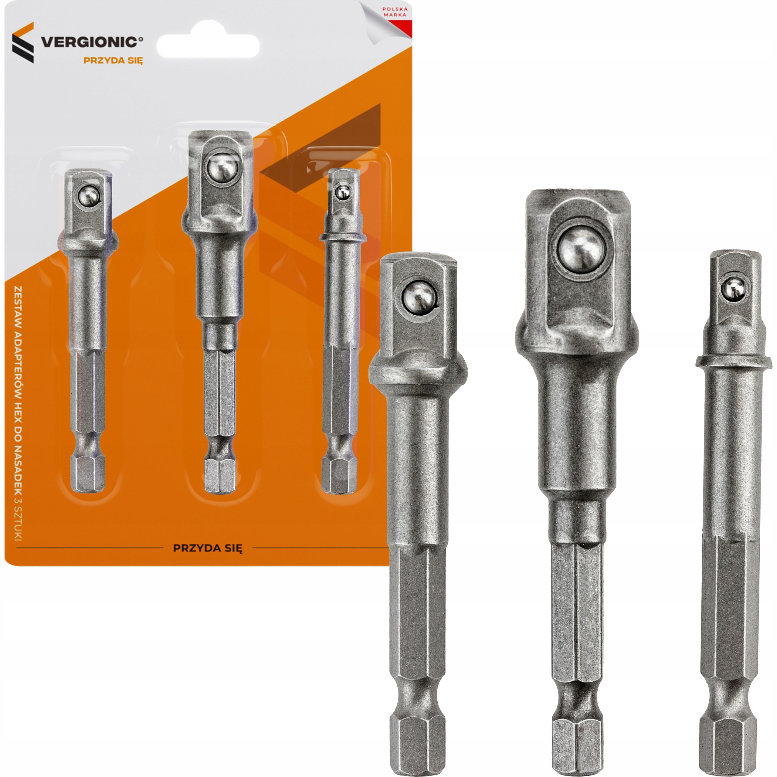 Zestaw adapterów 1/2'', 3/8'', 1/4'' HEX do nasadek 3 szt. VERGIONIC