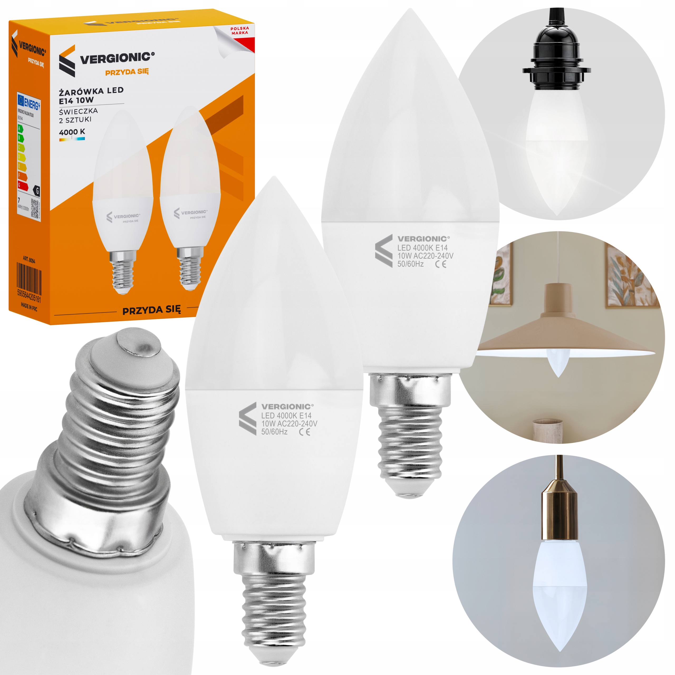 Żarówka LED E14 10W 4000K świeczka 2 szt. VERGIONIC