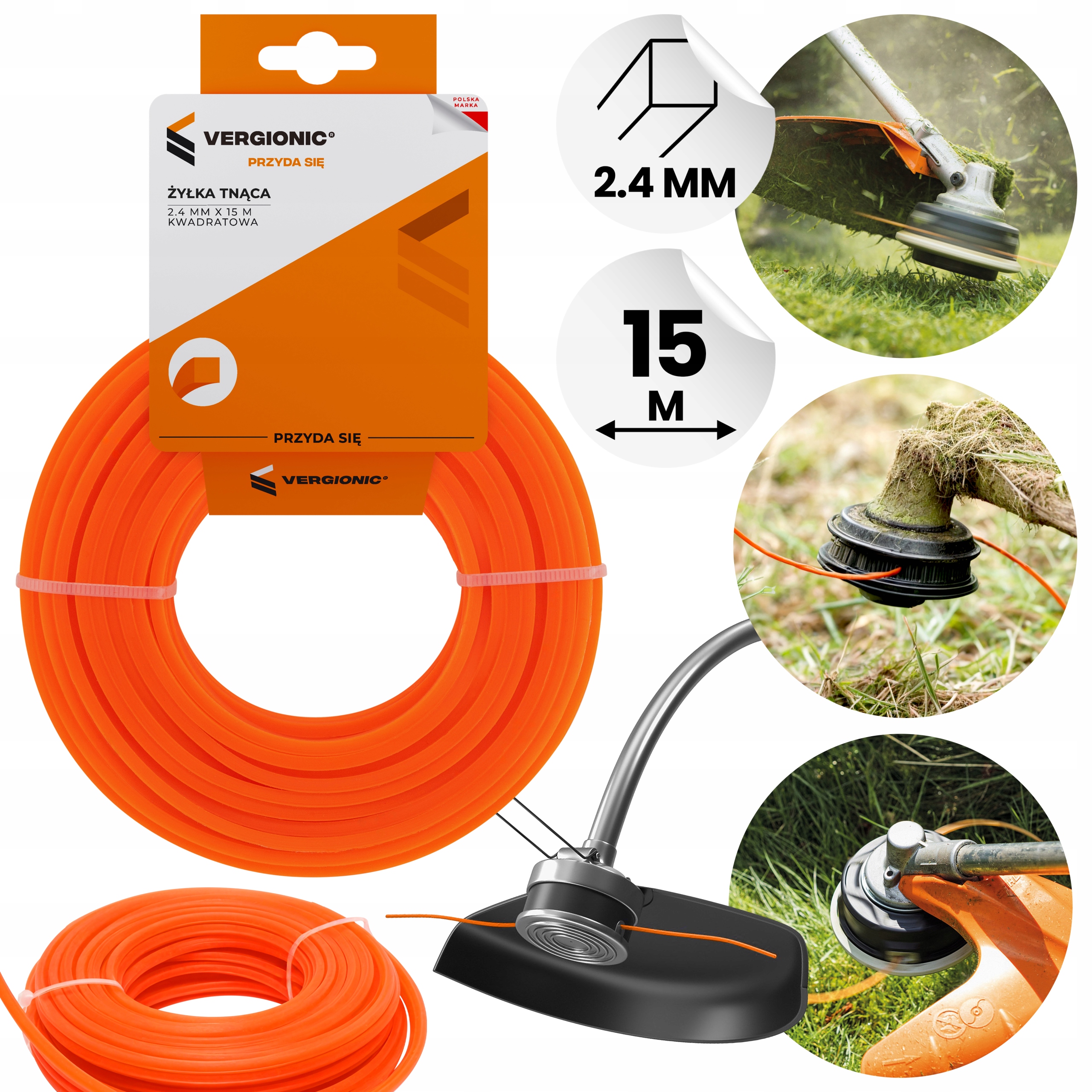 Żyłka tnąca 2,4 mm x 15 m kwadratowa VERGIONIC