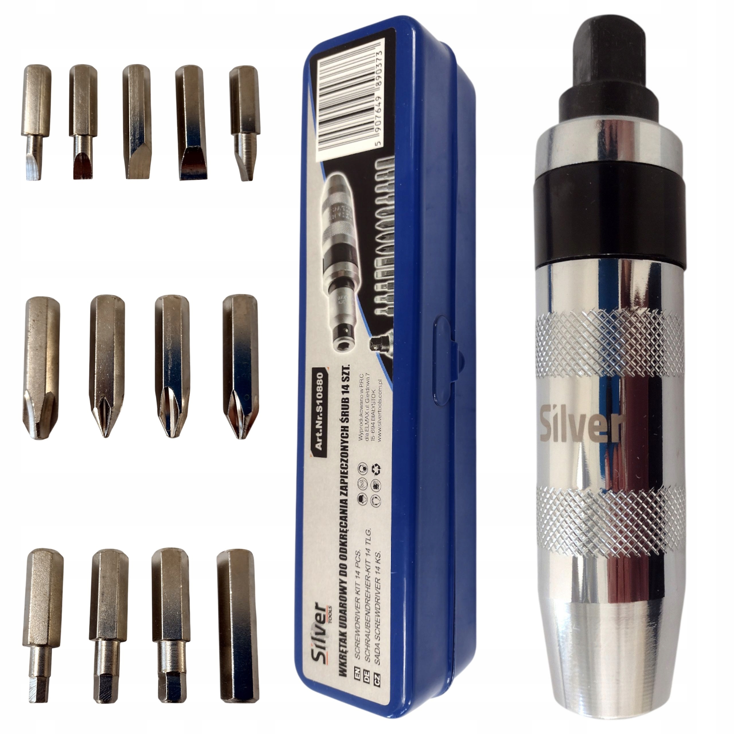 Wykrętak udarowy pobijak do śrub 14 el. zestaw SilverTools S10880