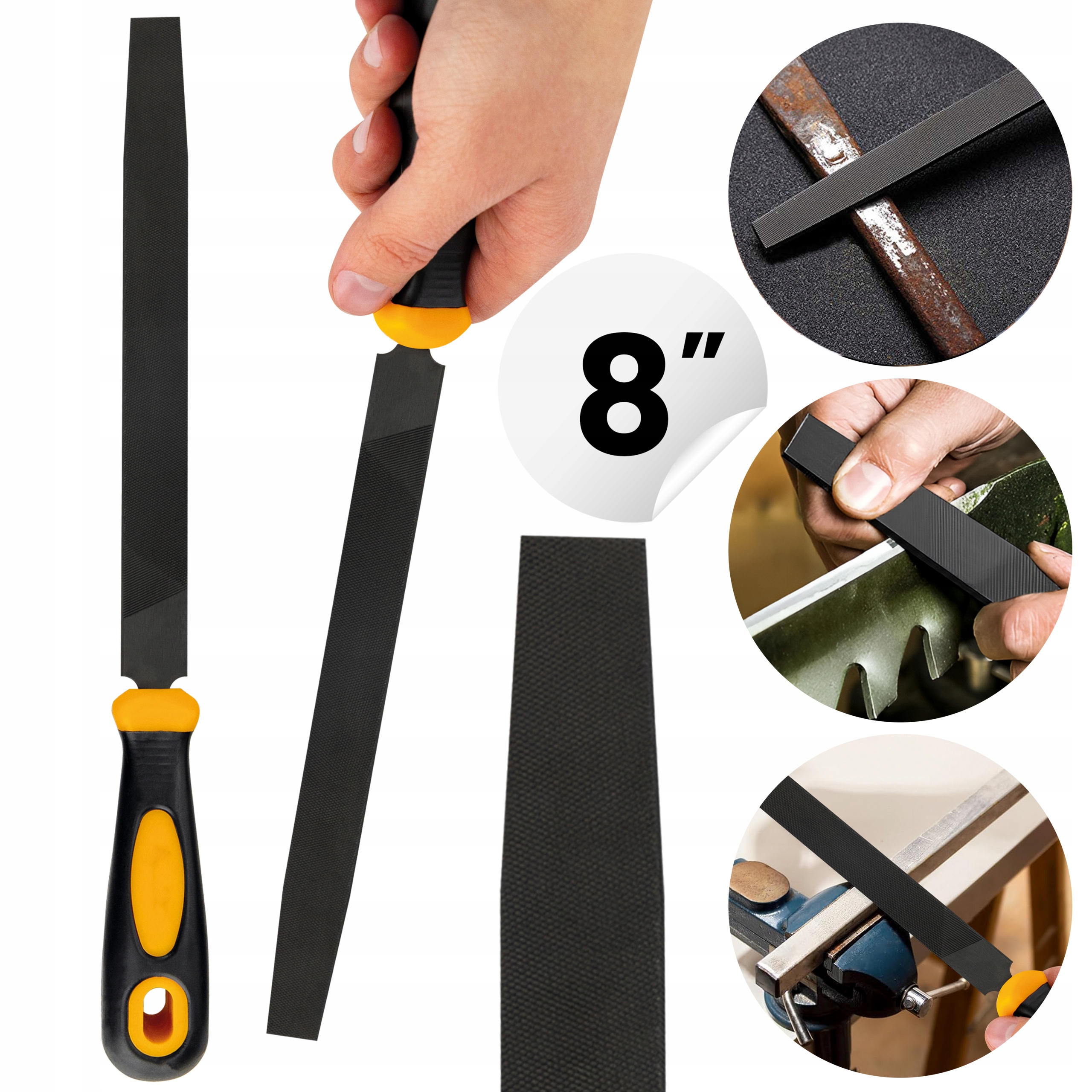 Pilnik do metalu półokrągły 8″ z rączką stalowy do szlifowania VERGIONIC