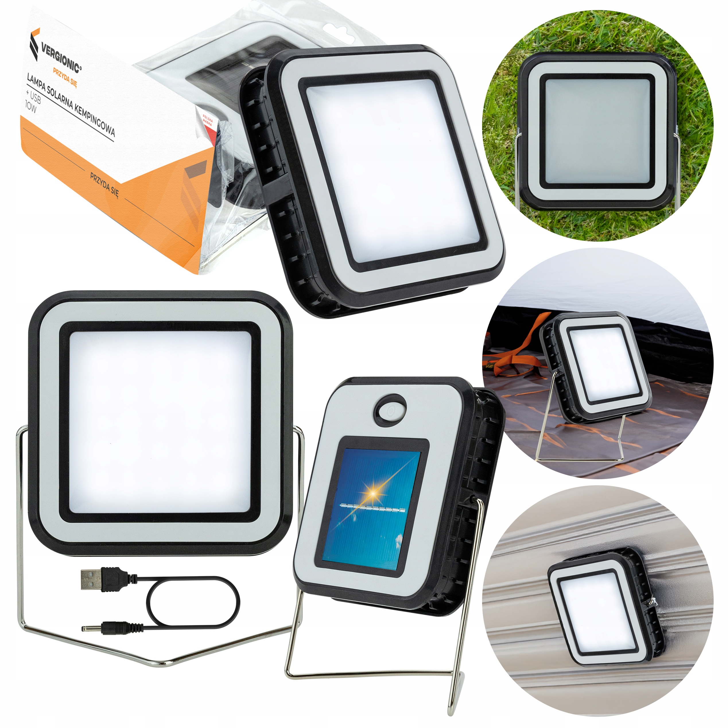 Lampa solarna kempingowa Led + USB VERGIONIC