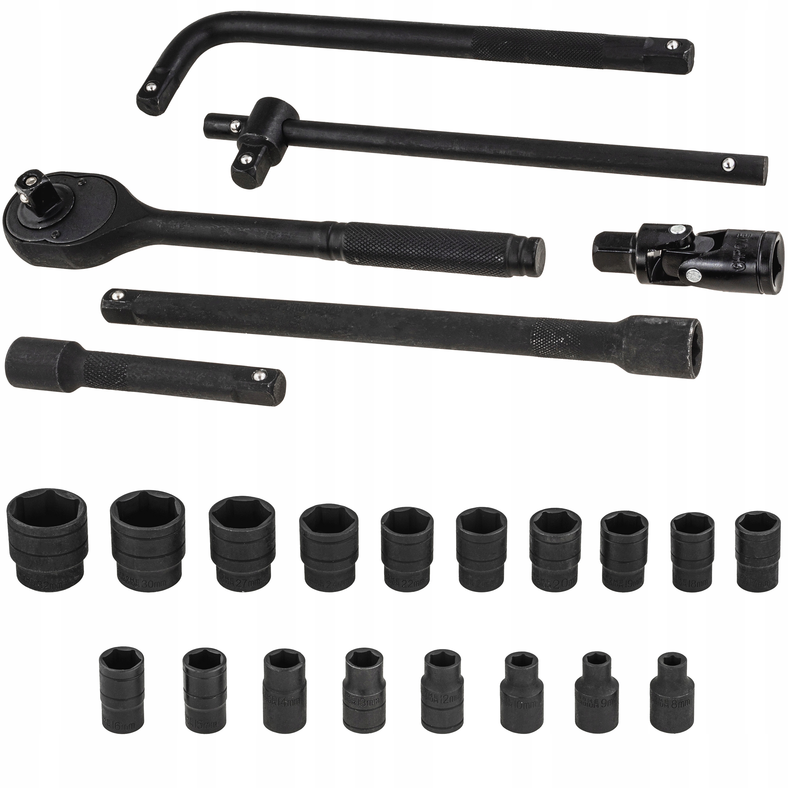 Falon-Tech zestaw nasadek udarowych 8-32 mm 1/2" 24 el. grzechotka