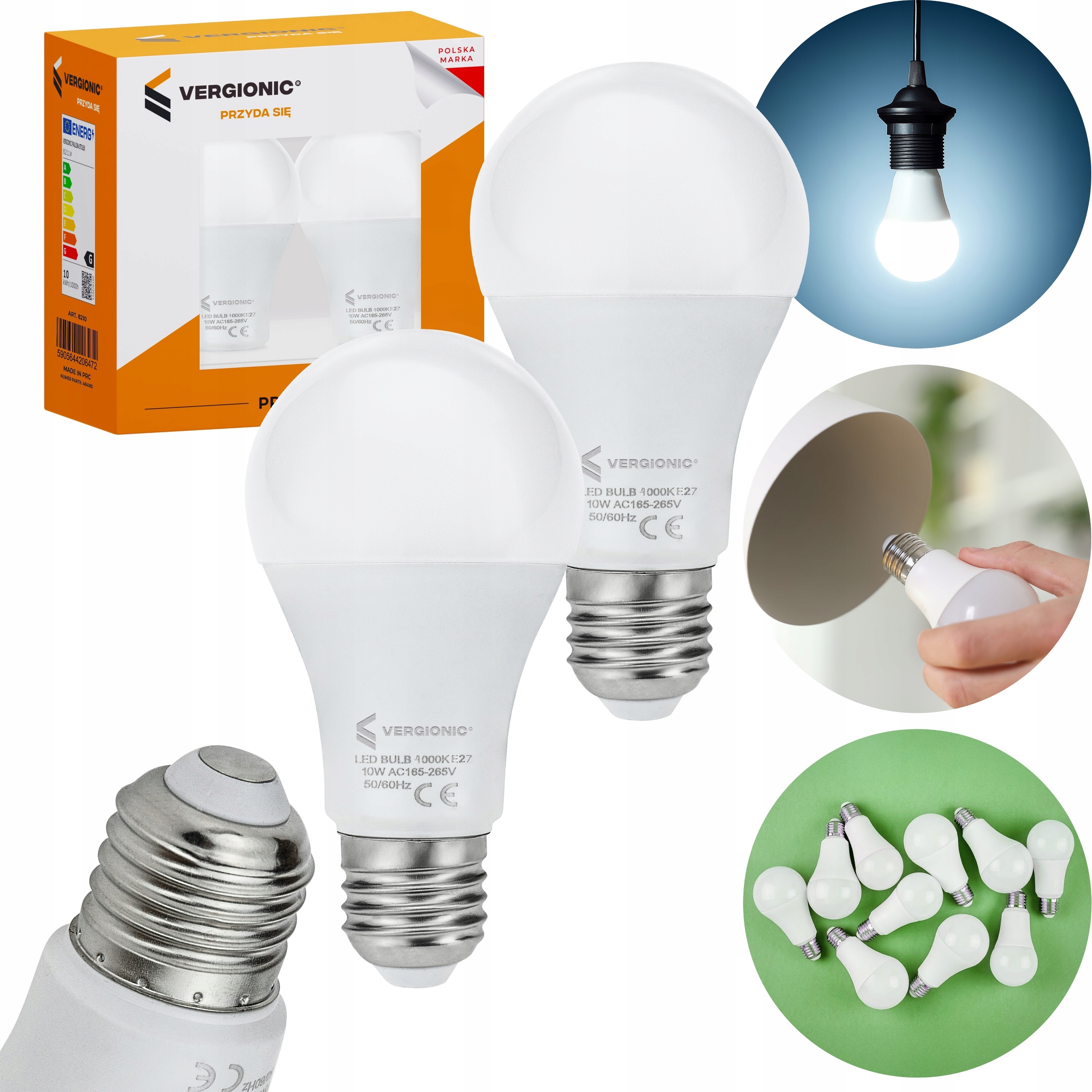 Żarówka LED A60 10W 4000K E27 2 szt. VERGIONIC neutralna 655 lm