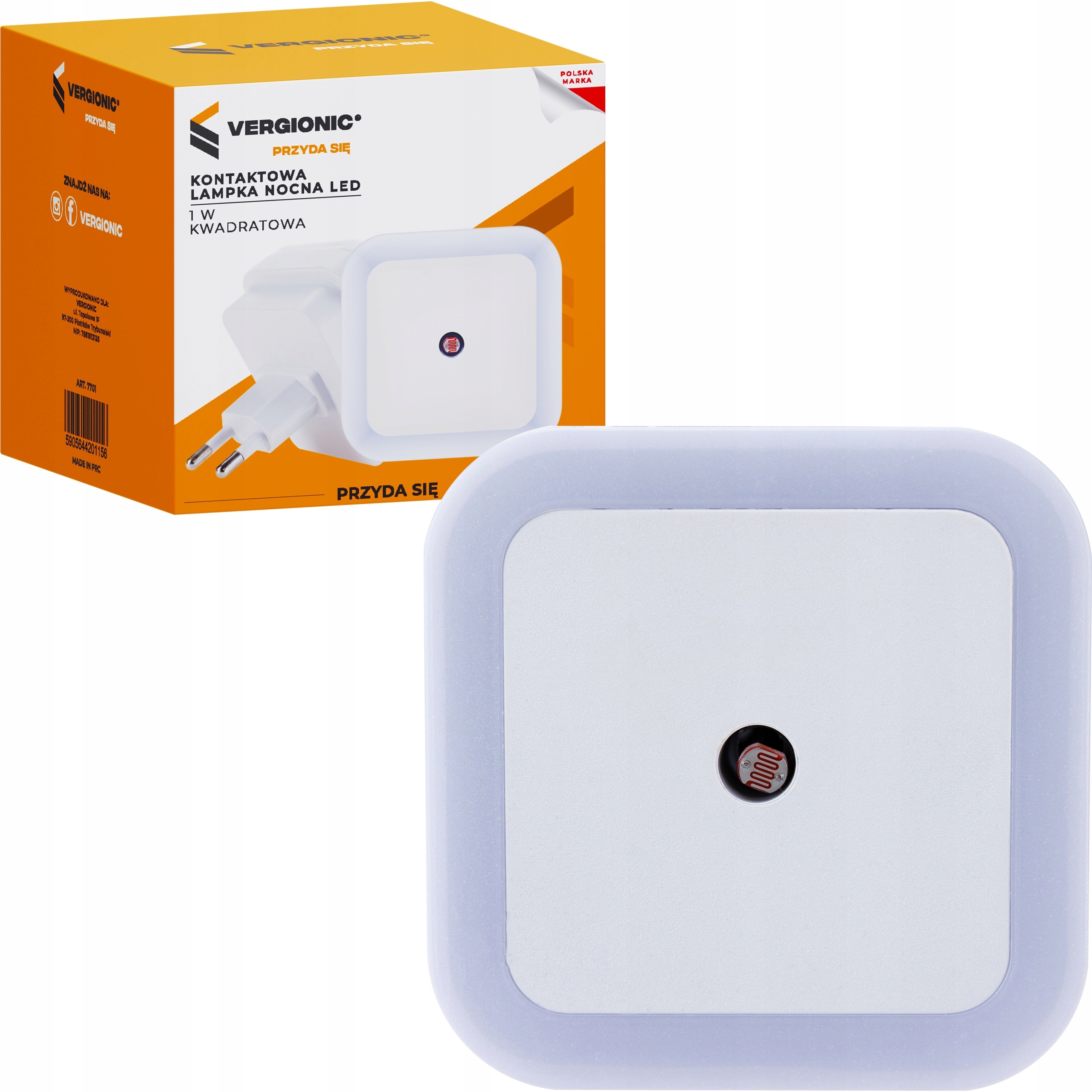 Lampka nocna LED 1W VERGIONIC z czujnikiem zmierzchu do kontaktu