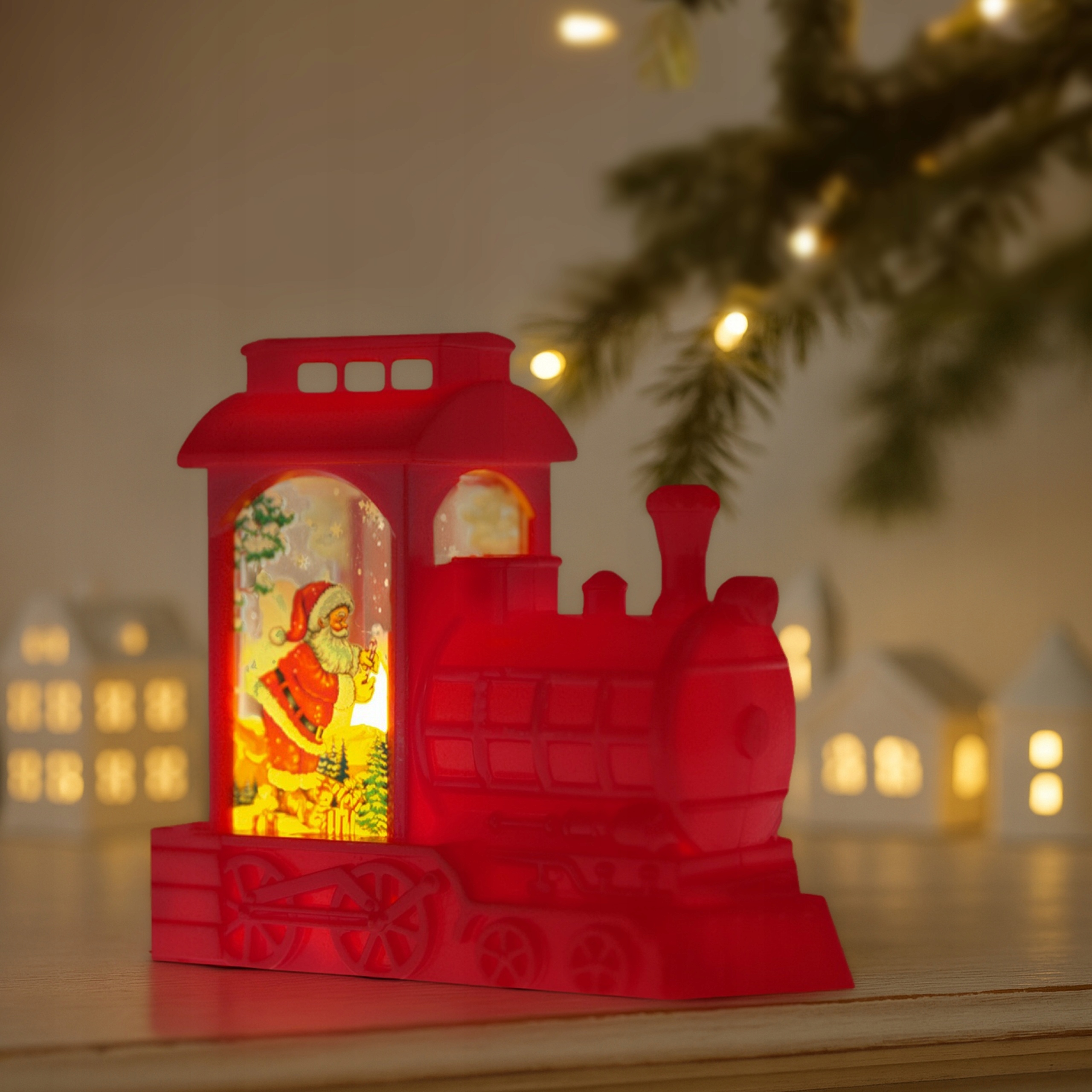 Lampka LED lokomotywa świąteczna czerwona ozdoba bożonarodzeniowa VERGIONIC