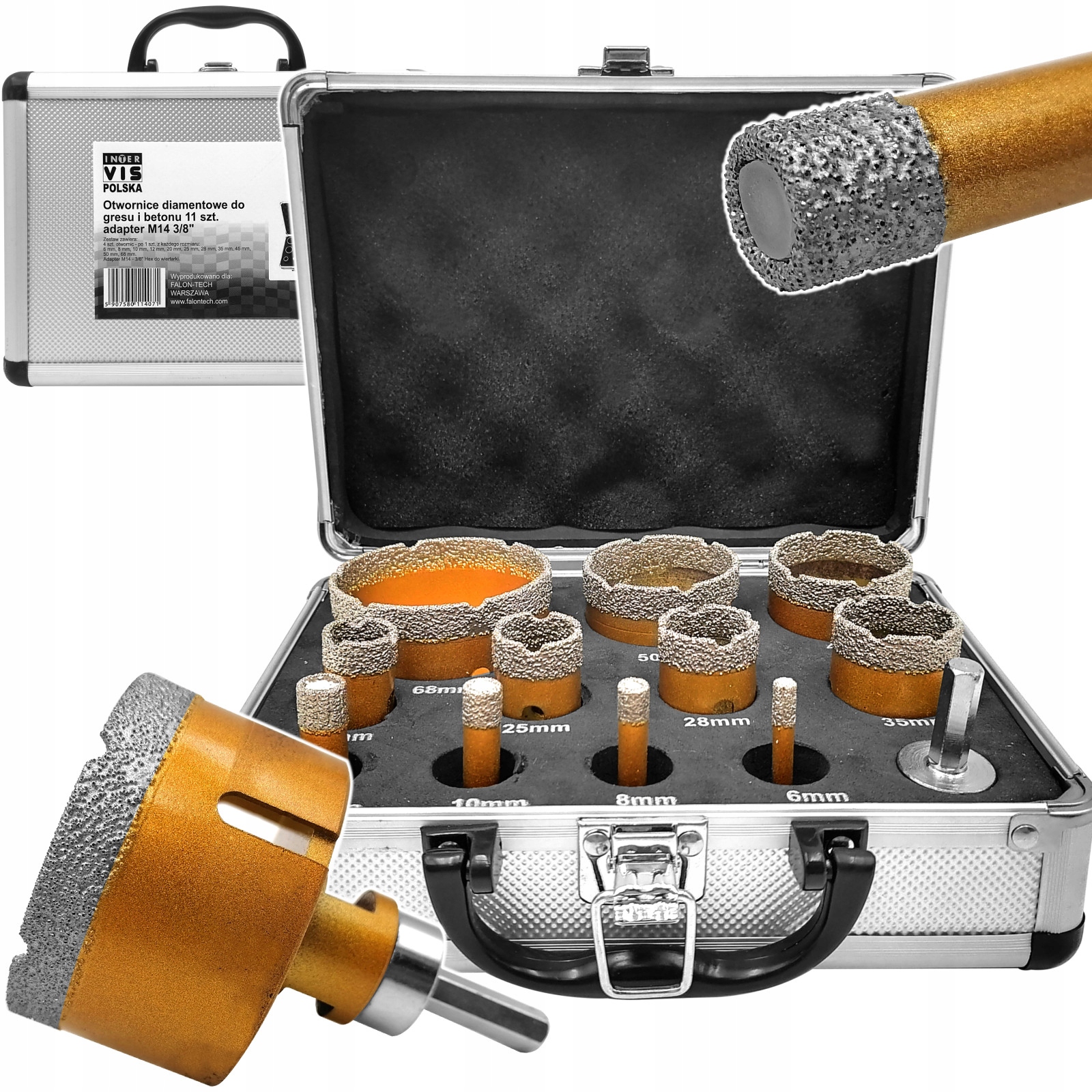 ZESTAW OTWORNIC 6-68MM 12EL WIERTŁO DIAMENTOWE DO GRESU PŁYTEK KORONKI