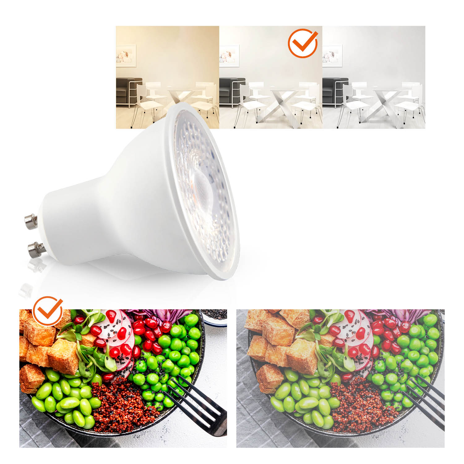 6x oprawa halogenowa LUMO11 chrom +LED GU10 5W neutralna biała PREMIUM