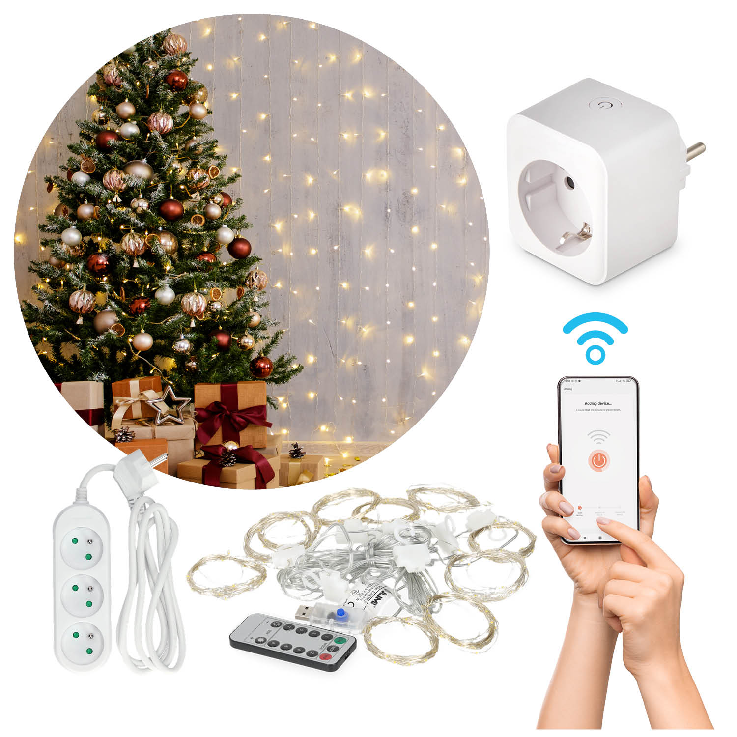 Kurtyna 300 LED 3x3m 8 funkcji z pilotem gniazdko SMART +przedłużacz