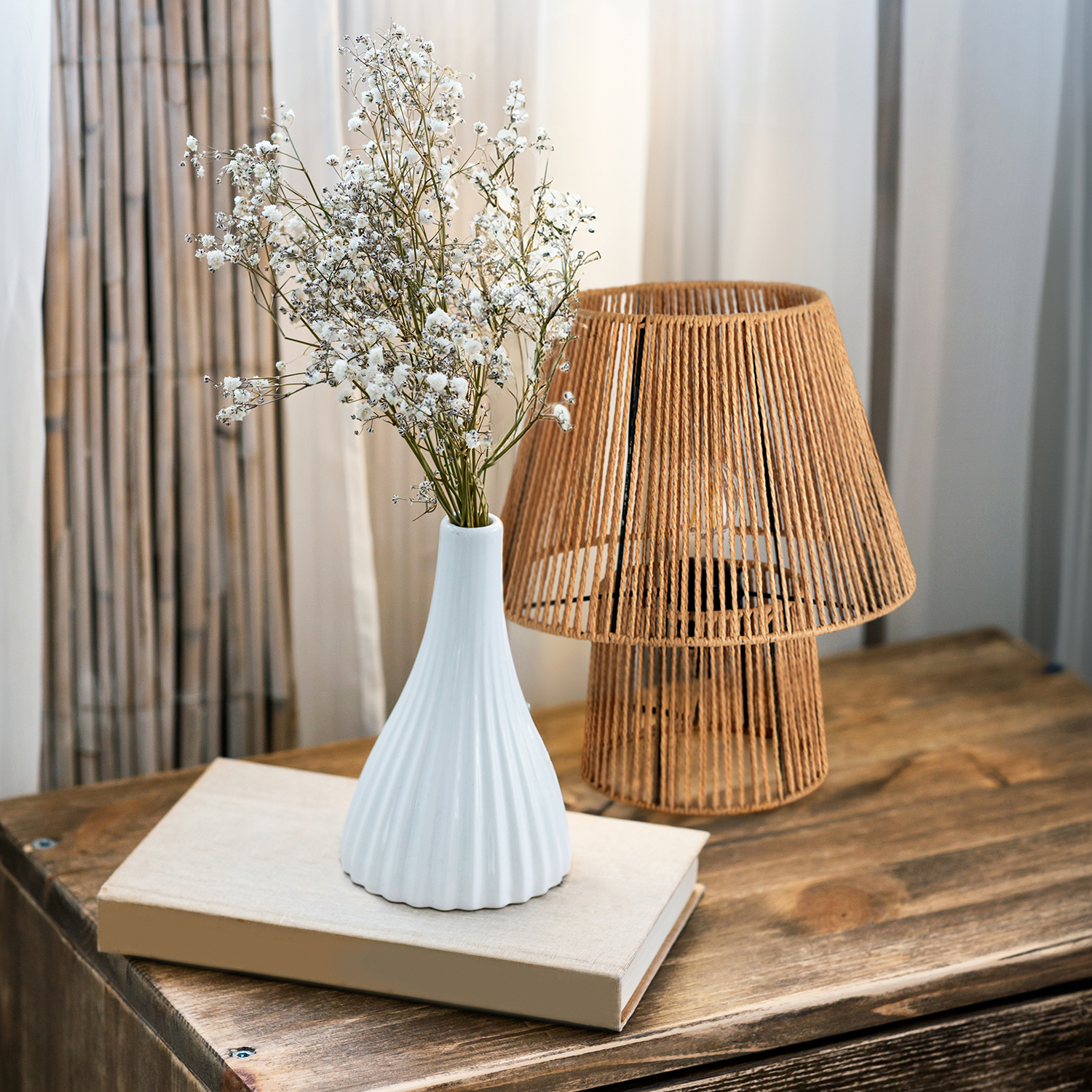Zestaw Lampa Boho Stołowa Sznur i Metal Nocna + Żarówka 7W E27 Barwa Ciepła