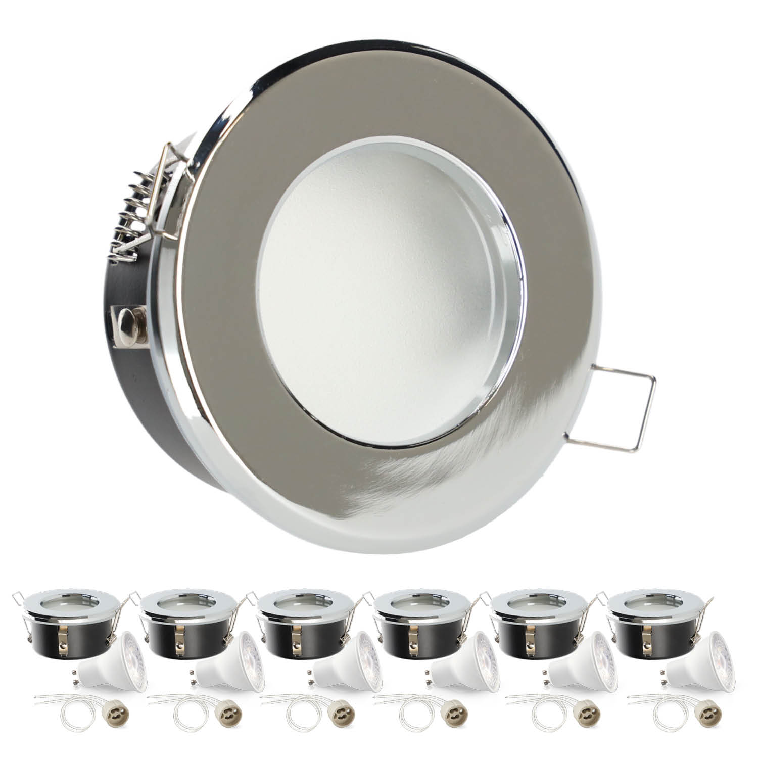 6x oprawa halogenowa LUMO11 chrom +LED GU10 5W neutralna biała PREMIUM