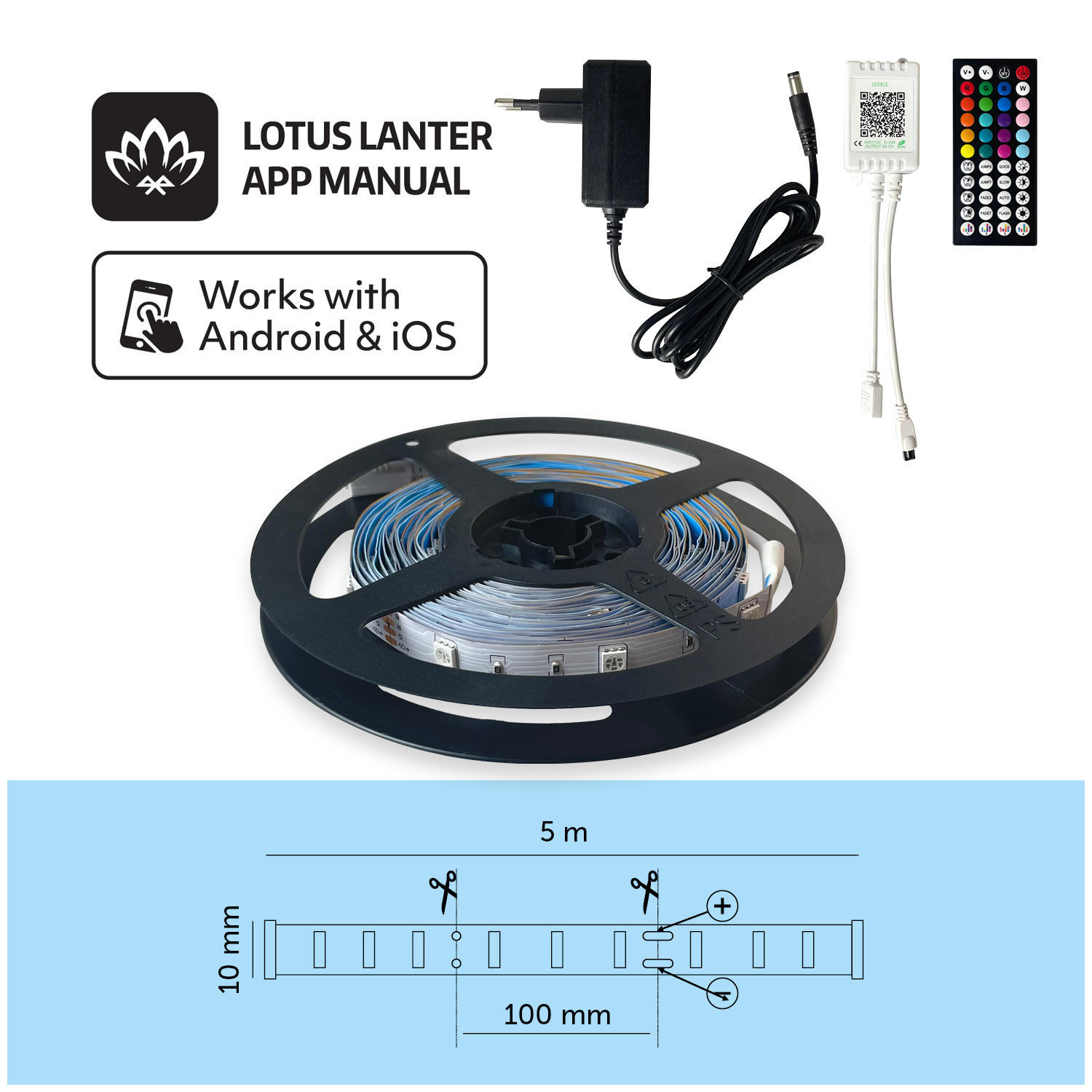 Taśma LED RGB 5050 Aplikacja SMART HOME 5M PILOT Bluetooth muzyka zestaw