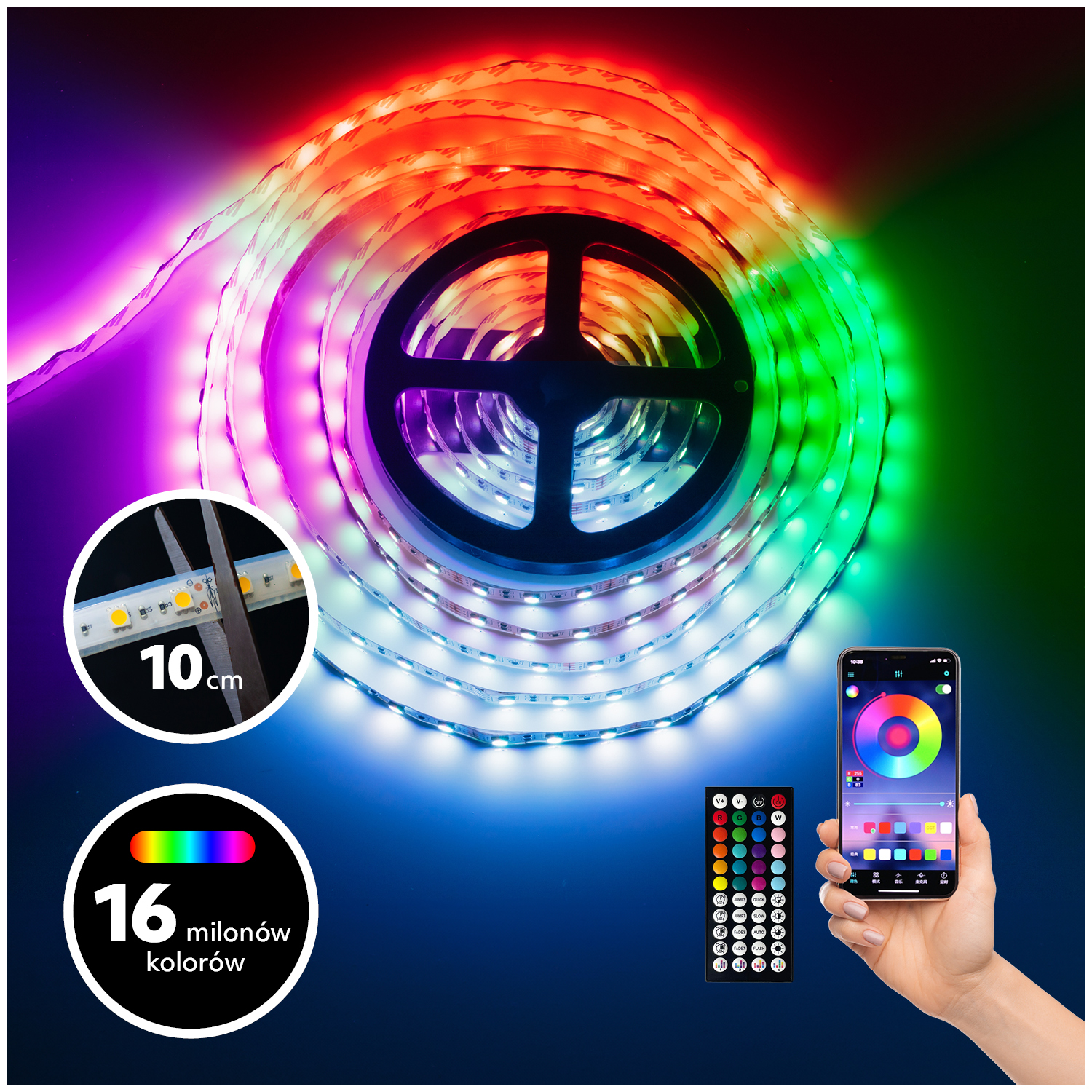 Taśma LED RGB 5050 Aplikacja SMART HOME 5M PILOT Bluetooth muzyka zestaw