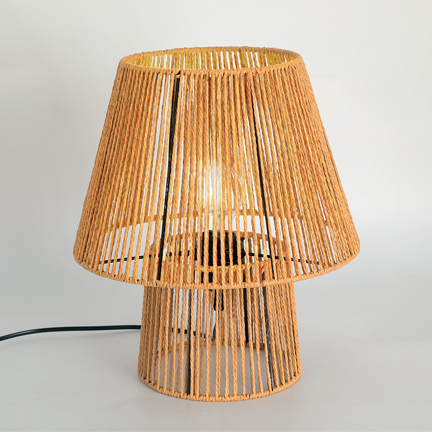 Zestaw Lampa Boho Stołowa Sznur i Metal Nocna + Żarówka 7W E27 Barwa Ciepła