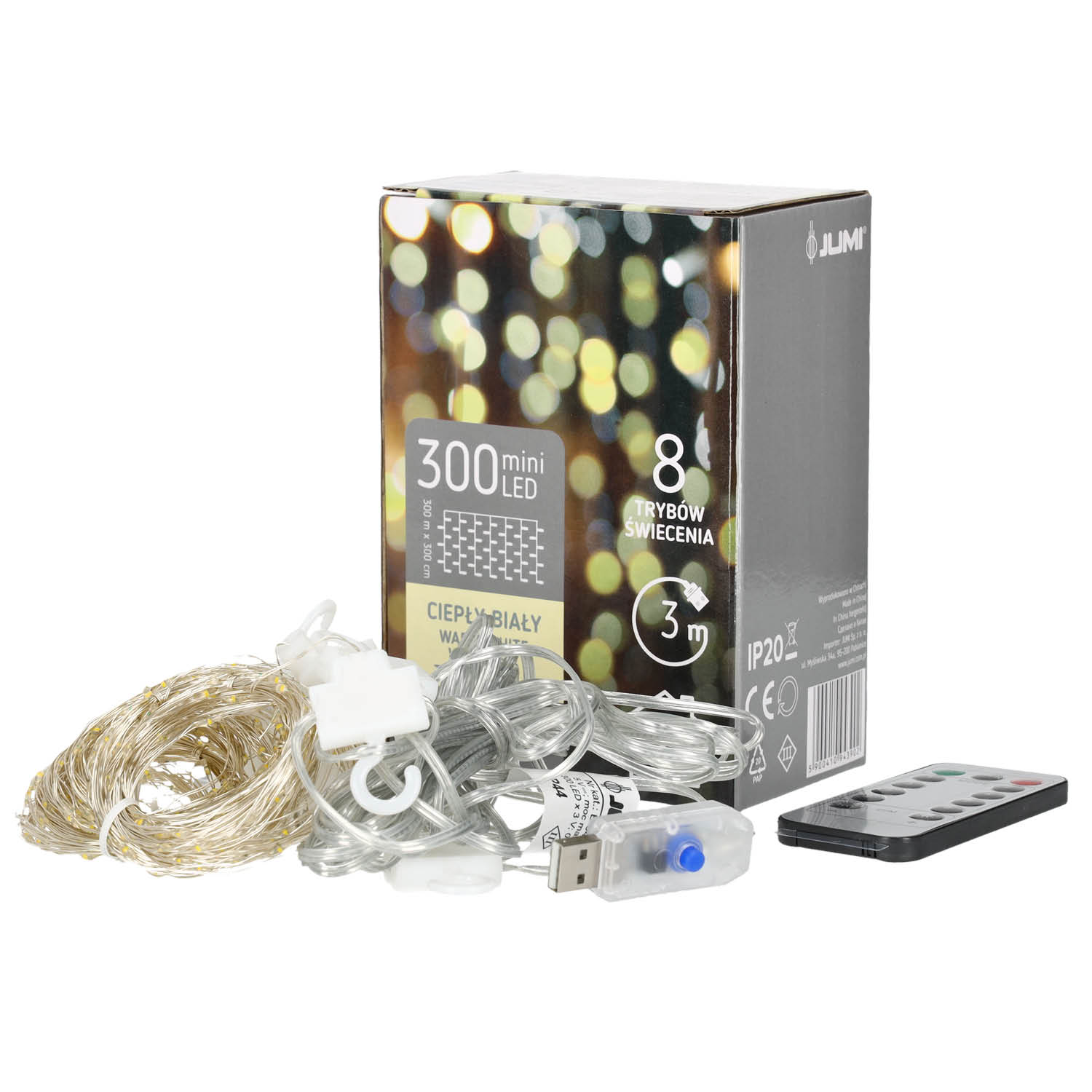 Kurtyna 300 LED 3x3m 8 funkcji z pilotem gniazdko SMART +przedłużacz