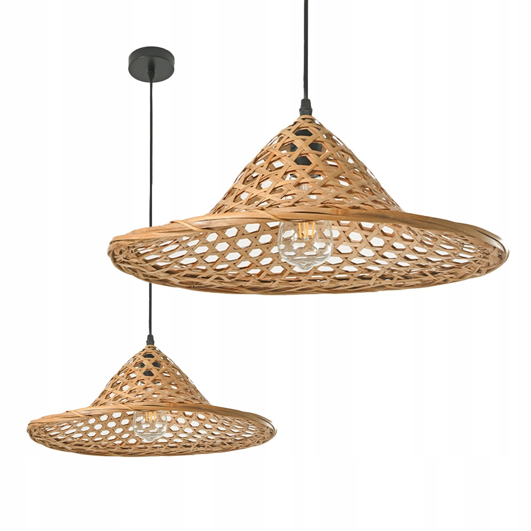 Lampa BOHO wisząca z kloszem bambusowym