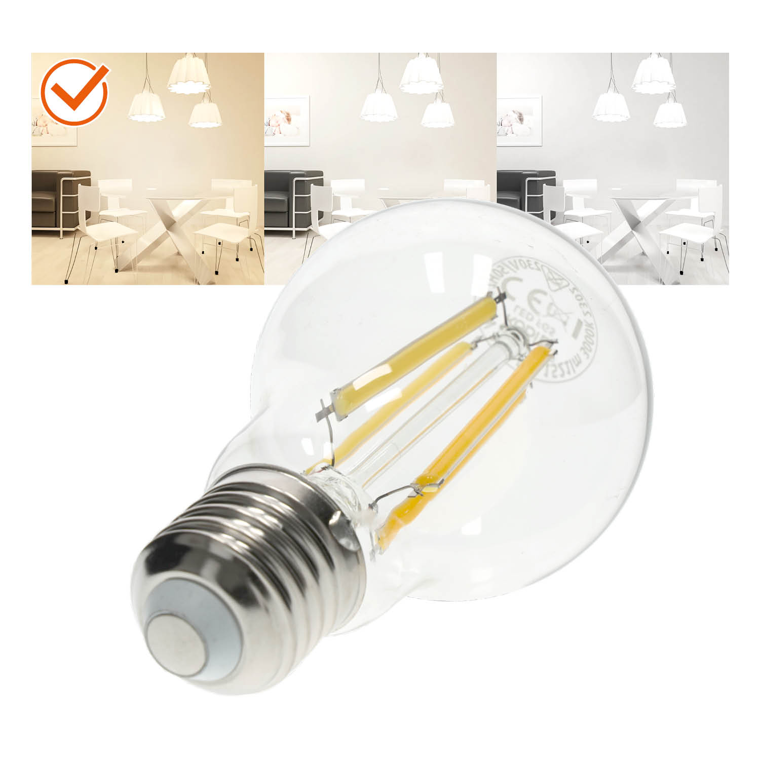 Zestaw 6x Żarówka LED FGS 7W E27 barwa ciepłobiała 360 stopni