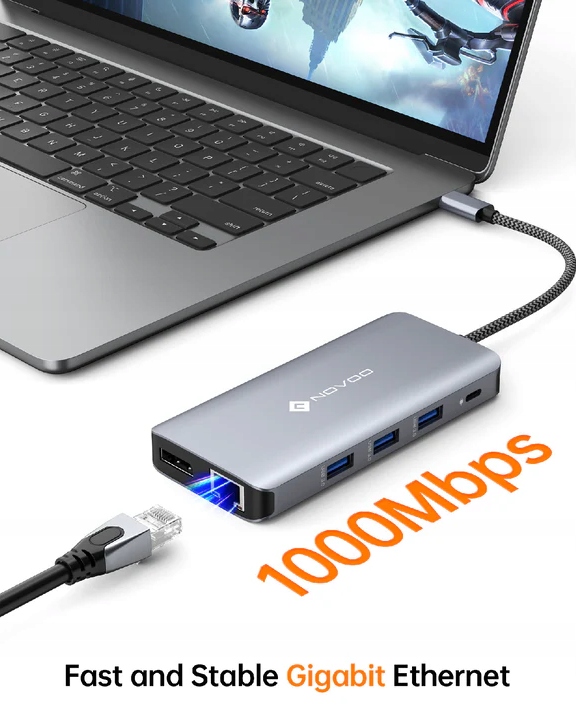 NOVOO RM11 PRO+ HUB USB C 8K z potrójnym wyświetlaczem 11w1