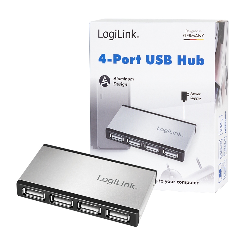 HUB USB 2.0 4-portowy koncentrator z zasilaczem Logilink aluminiowa obudowa