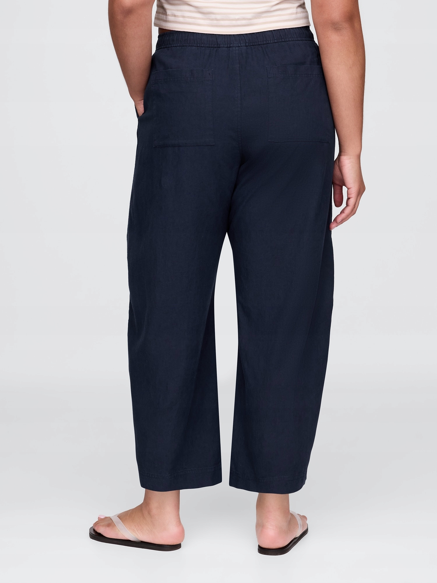 GAP Mid Rise Linen-Blend Easy Barrel Pants roz.L