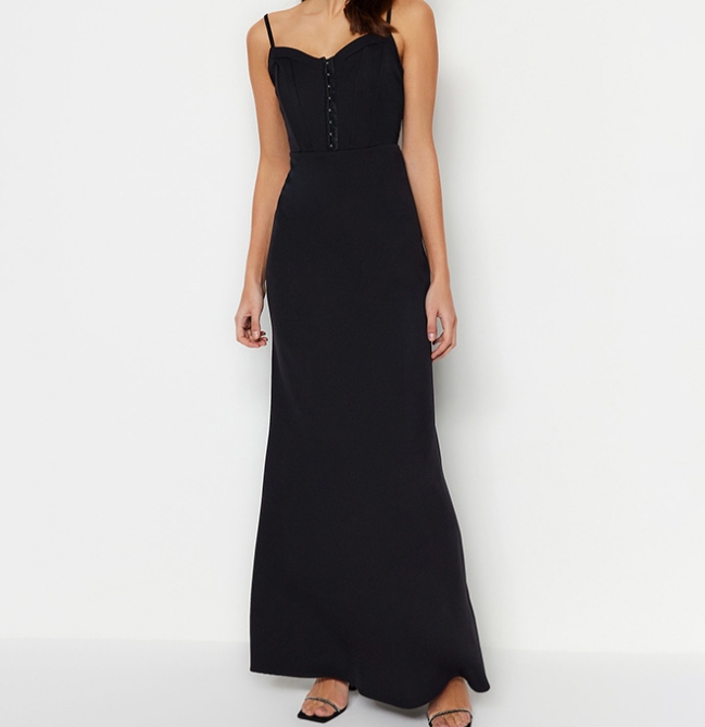 TRENDYOL Solidna sukienka maxi z dekoltem w serduszko 34