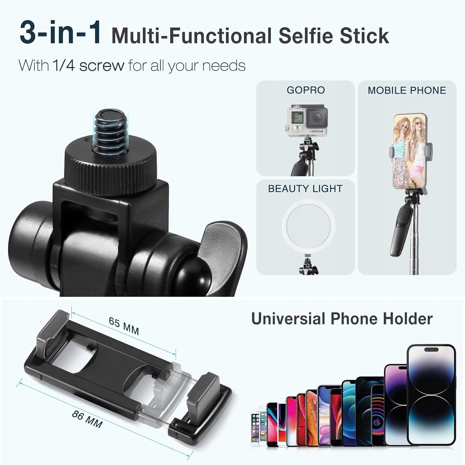 Vinabo 3 w 1 Kijek do selfie Bluetooth, statyw do smartfona 4C1