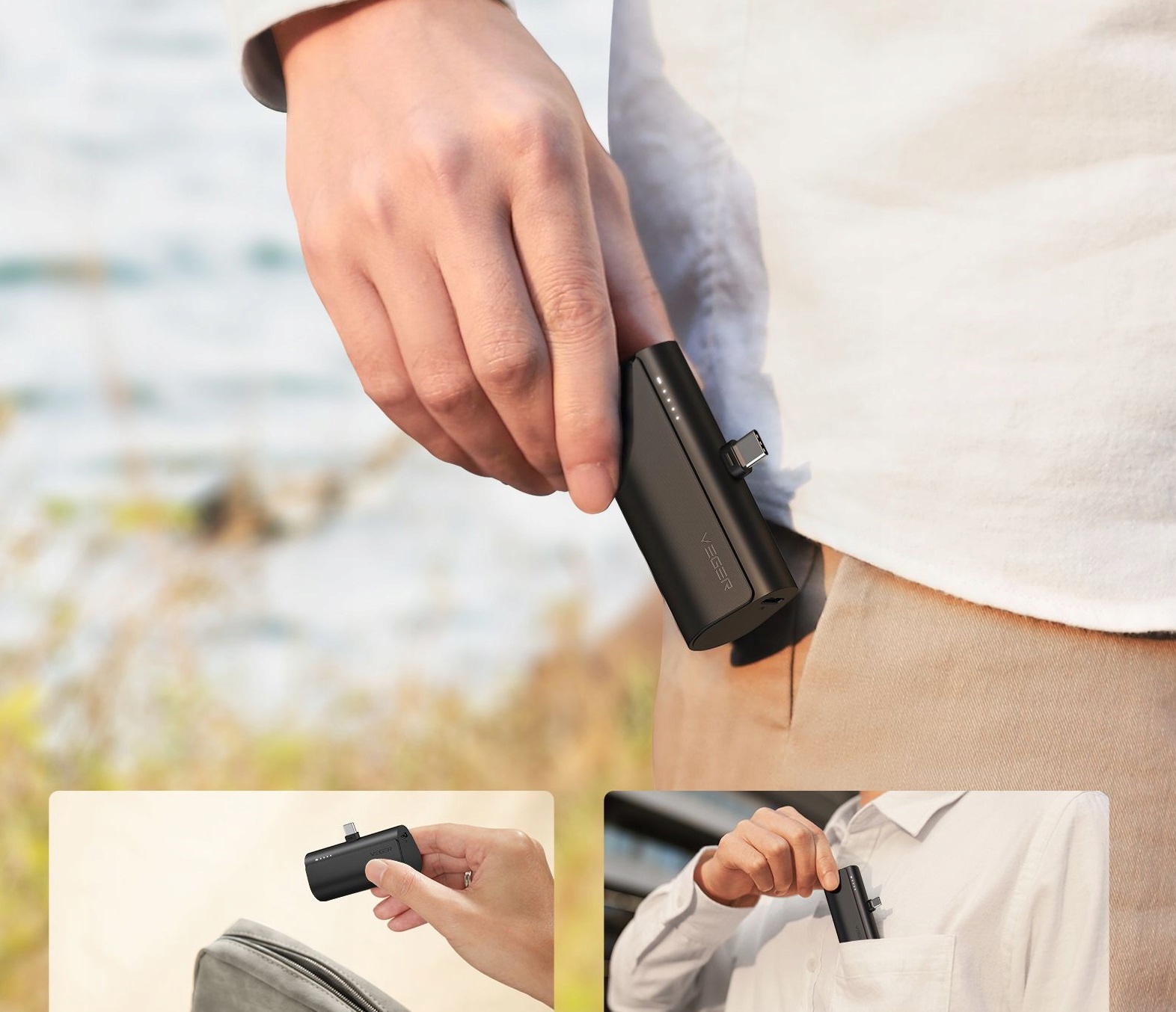 VEGER Powerbank 5 000 mAh z wbudowanym złączem USB-C Typ C PD QC3.0 3A 20W