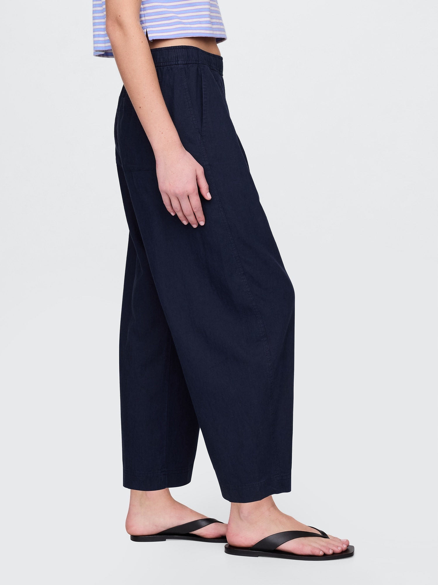 GAP Mid Rise Linen-Blend Easy Barrel Pants roz.L
