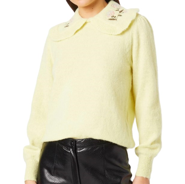 Pieces Sweter z haftowanym kołnierzykiem w kolorze żółtym L