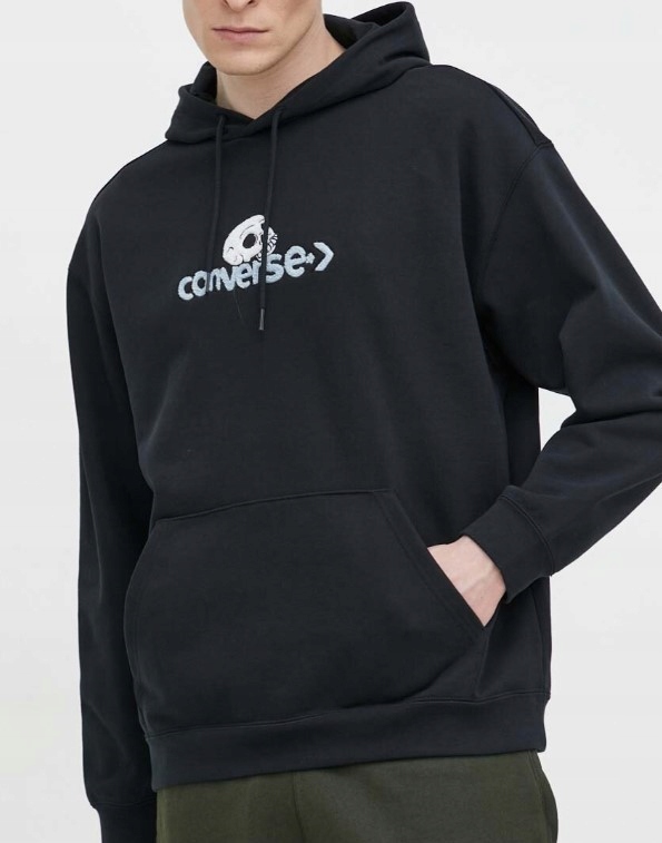 Converse bluza kolor czarny z kapturem z aplikacją XS