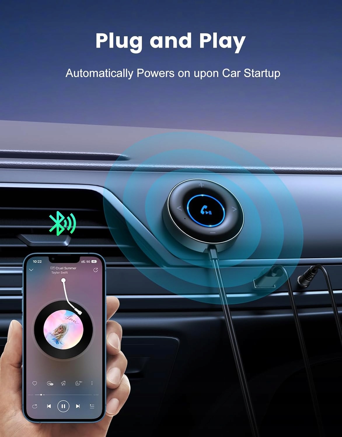 Rolgno Adapter samochodowy Bluetooth 5,3