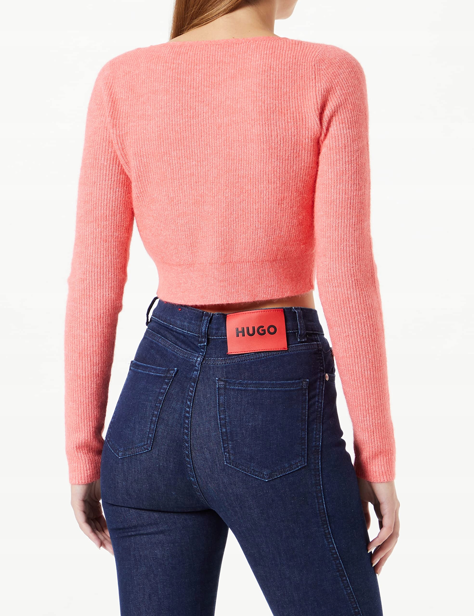 Hugo Boss sweter damski czerwony luźny do pasa rozmiar L