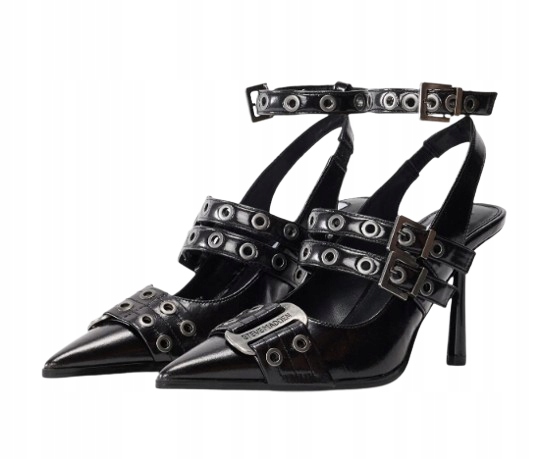 STEVE MADDEN CZÓŁENKA LAKIEROWANE CZARNE NA SZPILCE Z KLAMRAMI R39