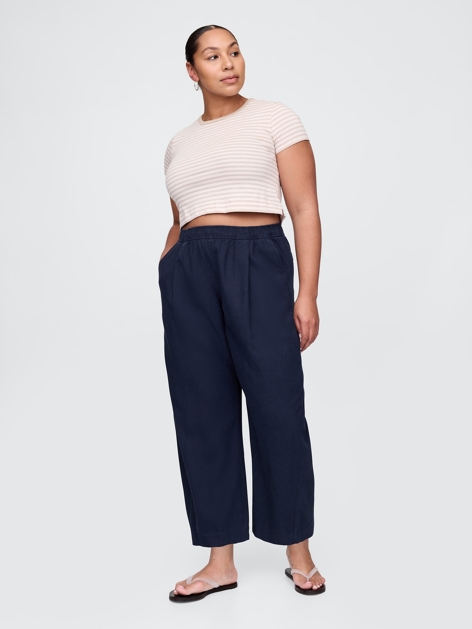 GAP Mid Rise Linen-Blend Easy Barrel Pants roz.L