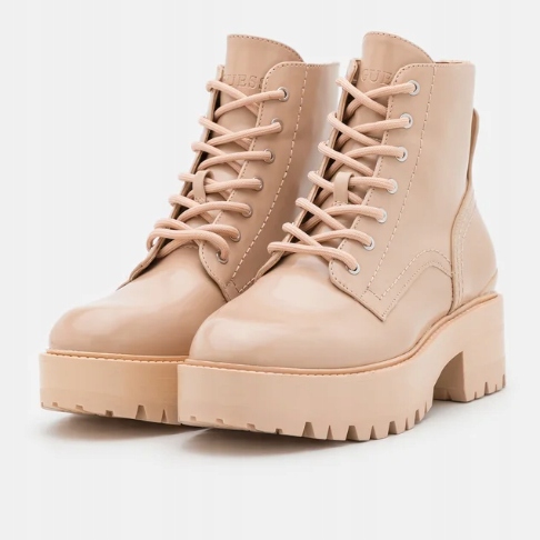 Guess Botki Damskie Workery Folowe Beżowe Sznurowane Na Platformie 38