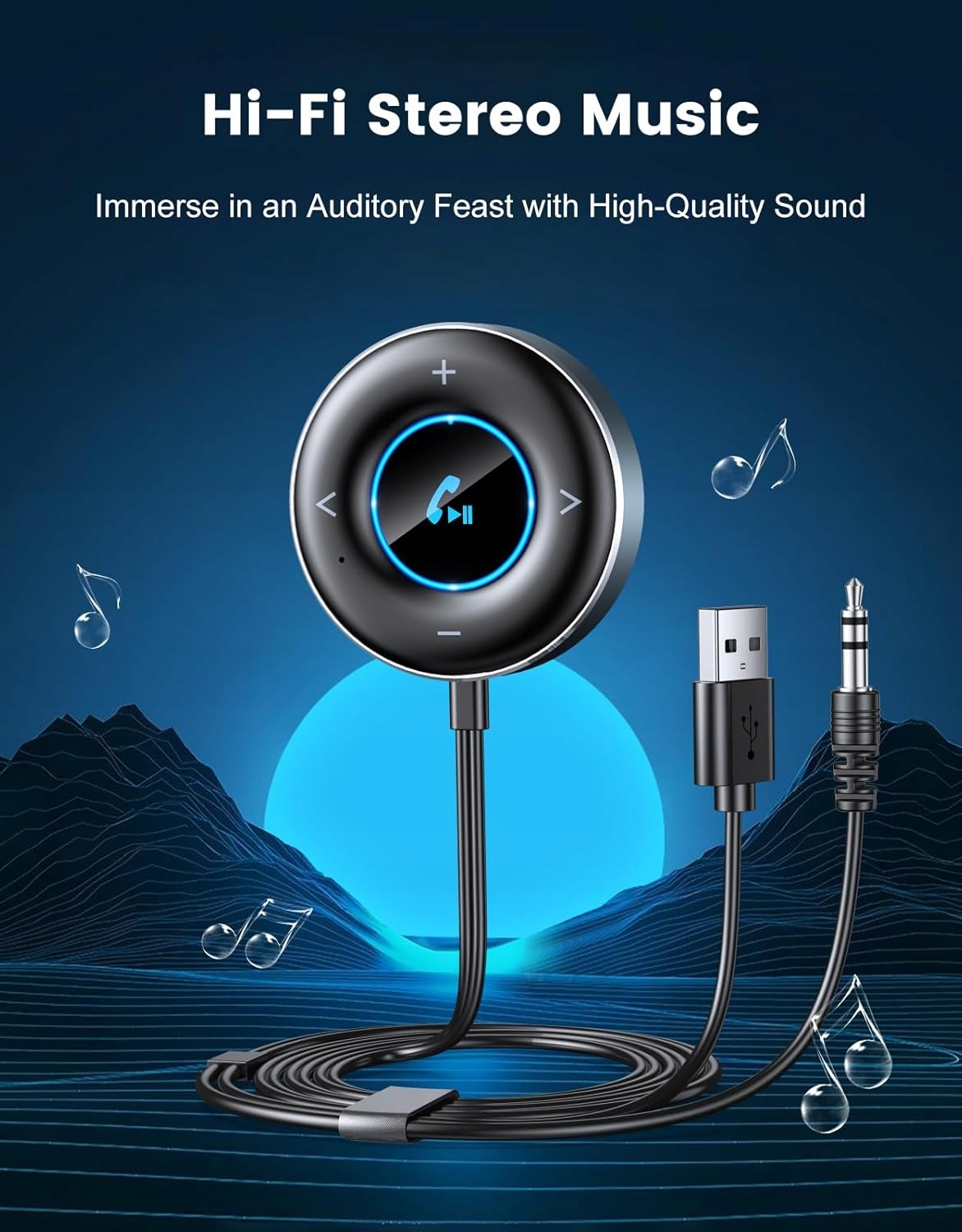 Rolgno Adapter samochodowy Bluetooth 5,3