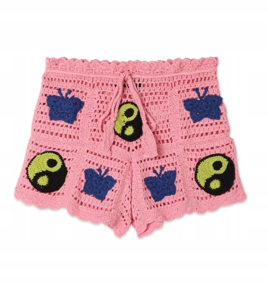 DZIEWCZYNY Szydełkowe szorty damskie RÓŻOWY r.34