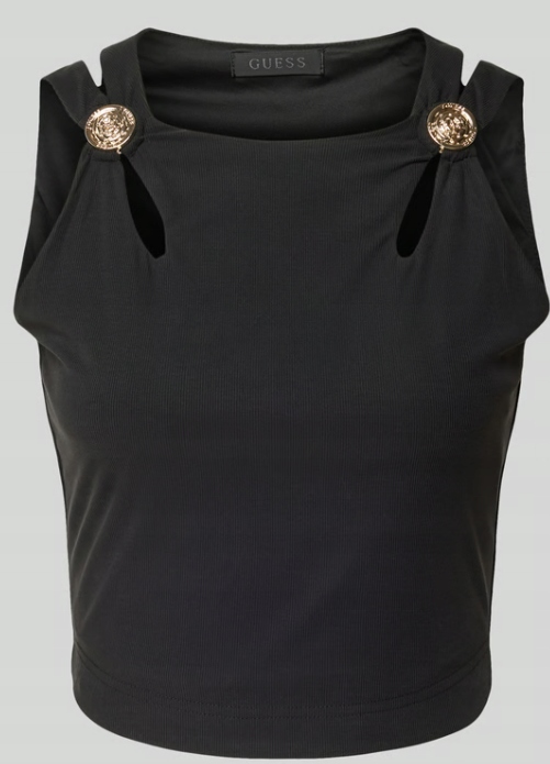 Guess Top krótki z wycięciami model ZAMA - czarny M