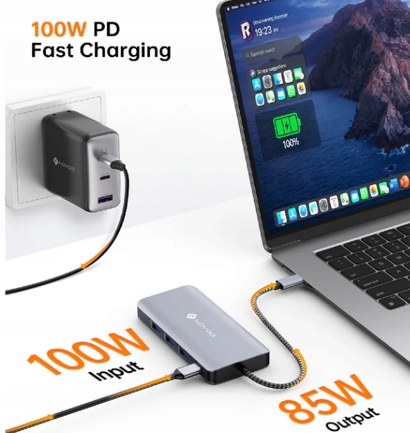 NOVOO RM11 PRO+ HUB USB C 8K z potrójnym wyświetlaczem 11w1