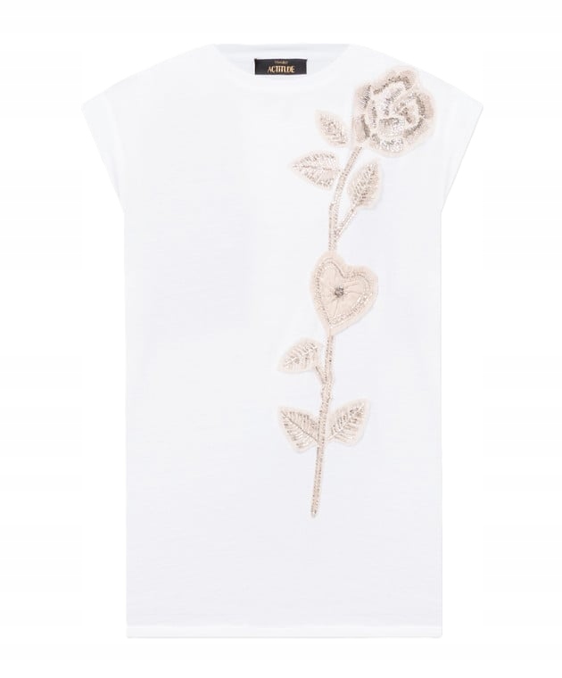 Twinset Actitude Biały top z aplikacją w kształcie kwiatka S