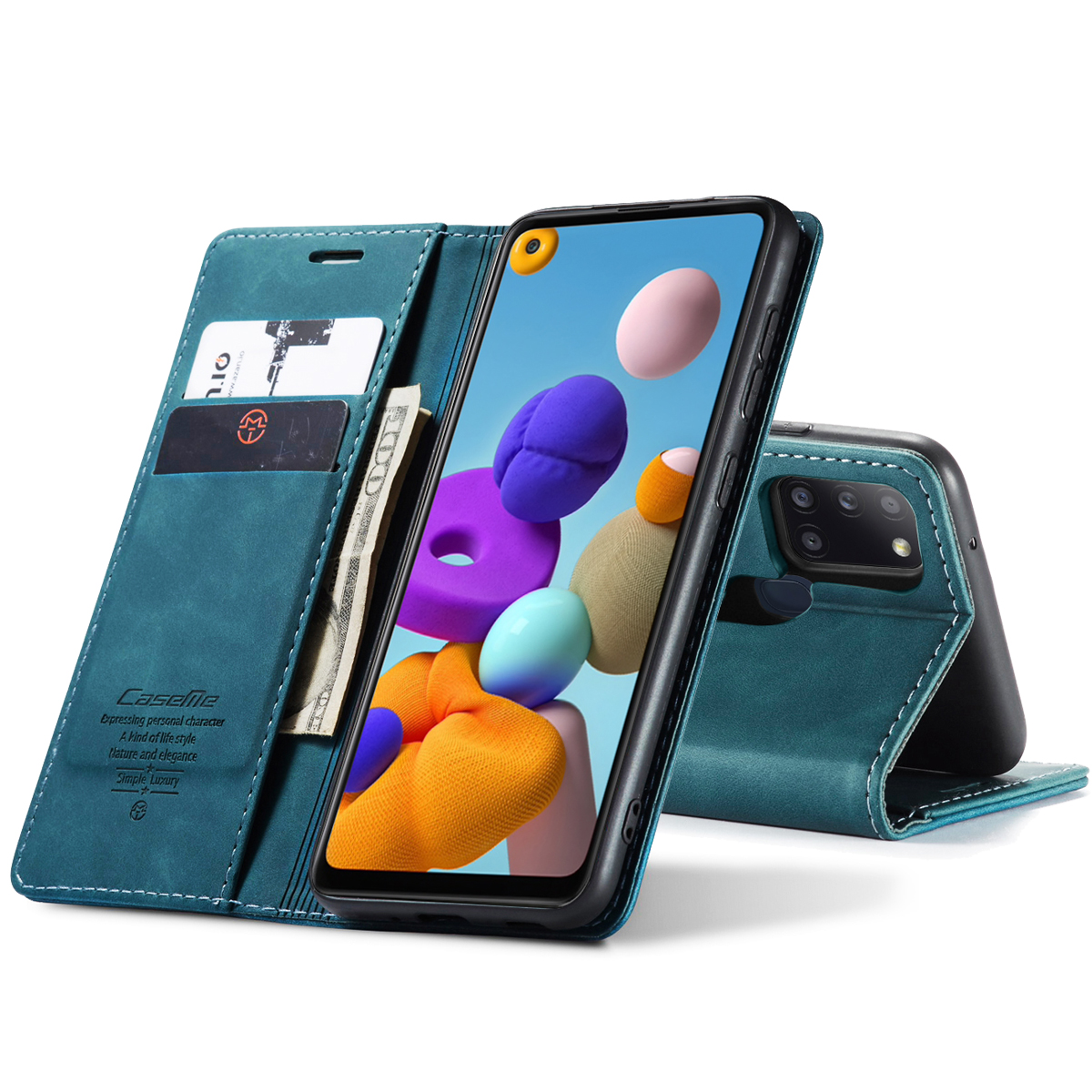 Etui z klapką Caseme do Samsung Galaxy A21s zielony