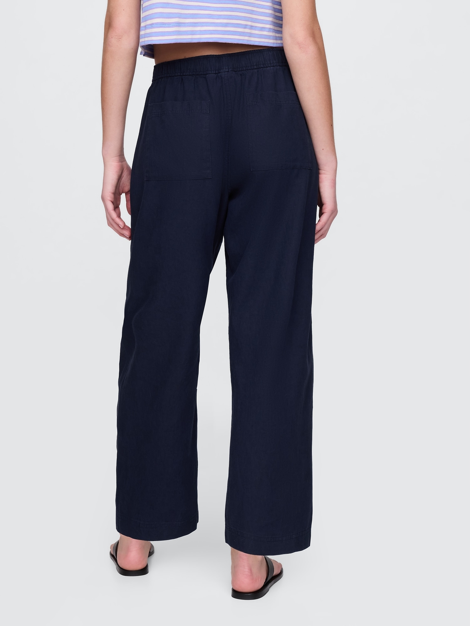GAP Mid Rise Linen-Blend Easy Barrel Pants roz.L