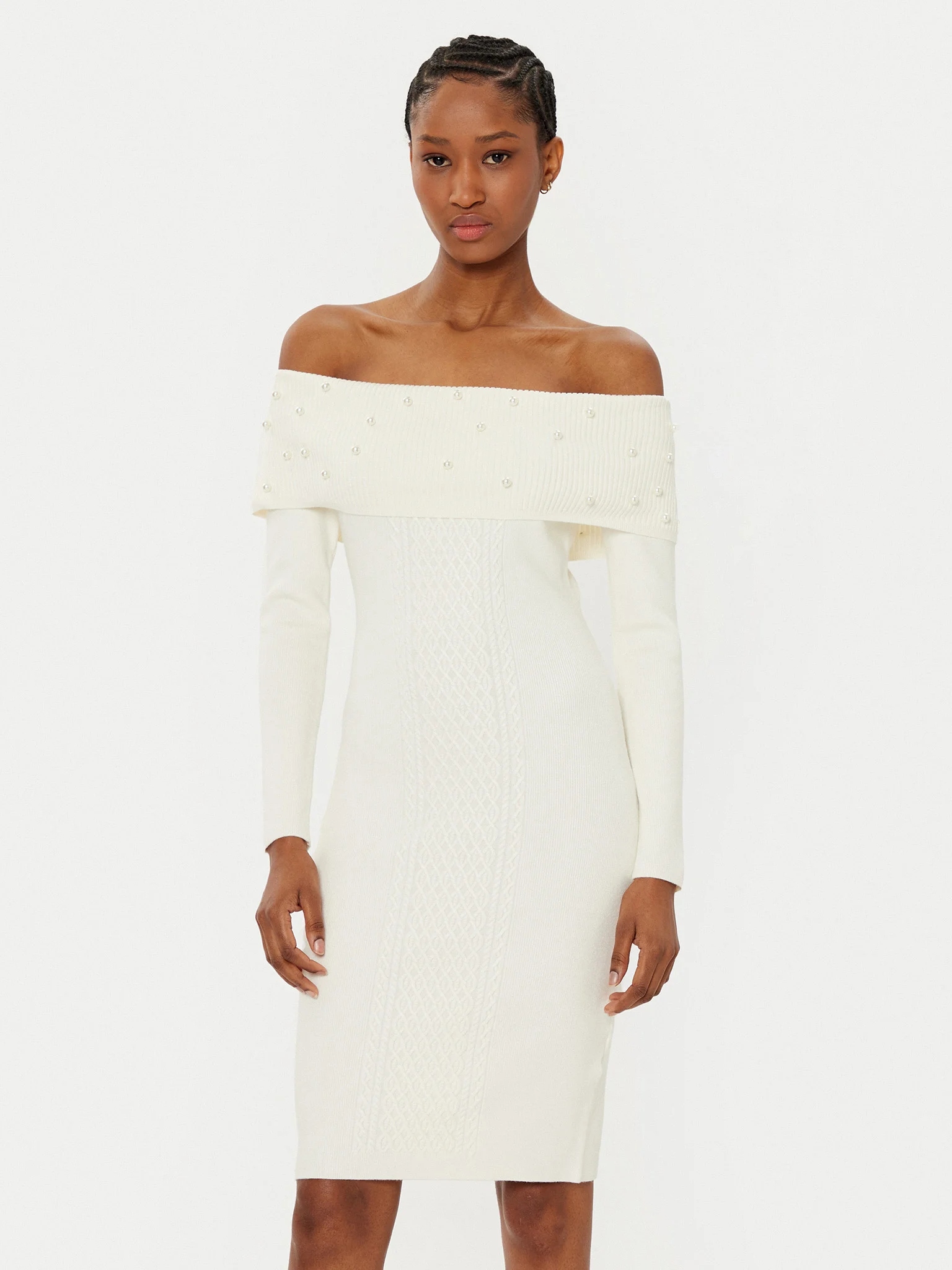 Guess Sukienka dzianinowa W5RK0G Z2YJ2 Écru Regular Fit roz.XL