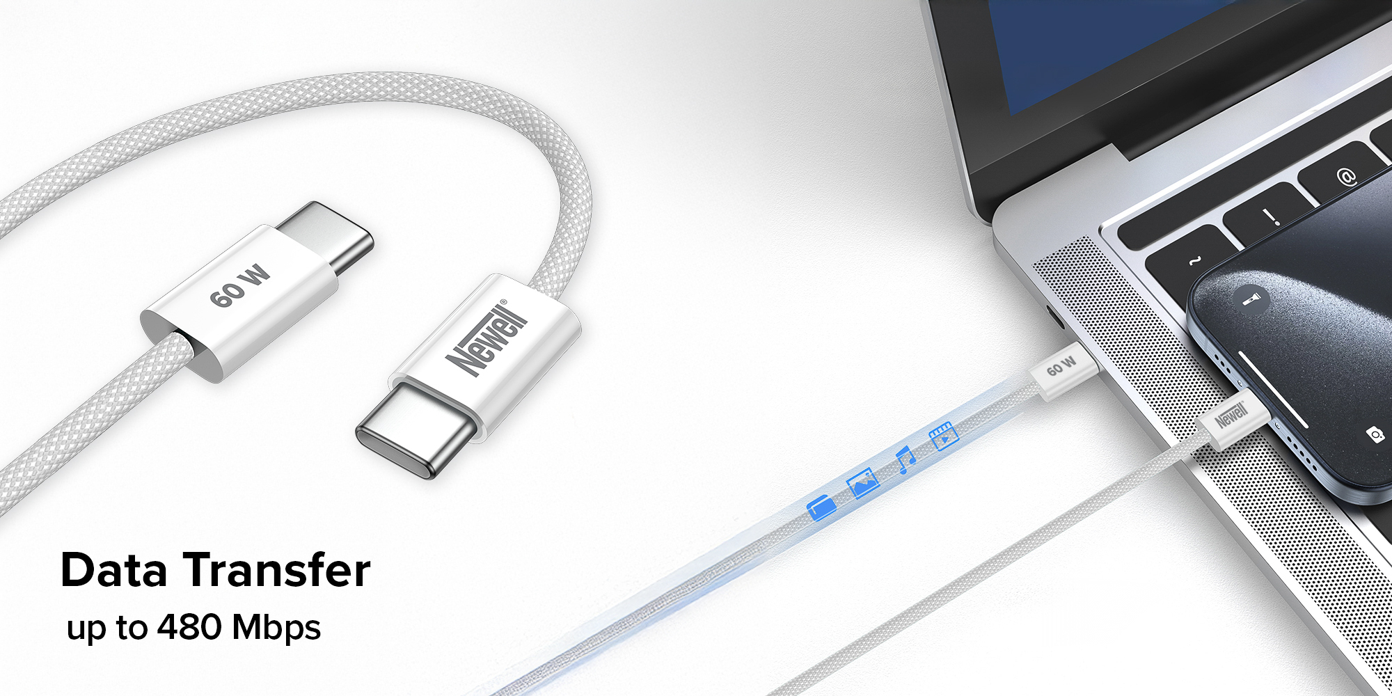 Kabel Newell USB-C - USB-C 60 W- 2 m, biały