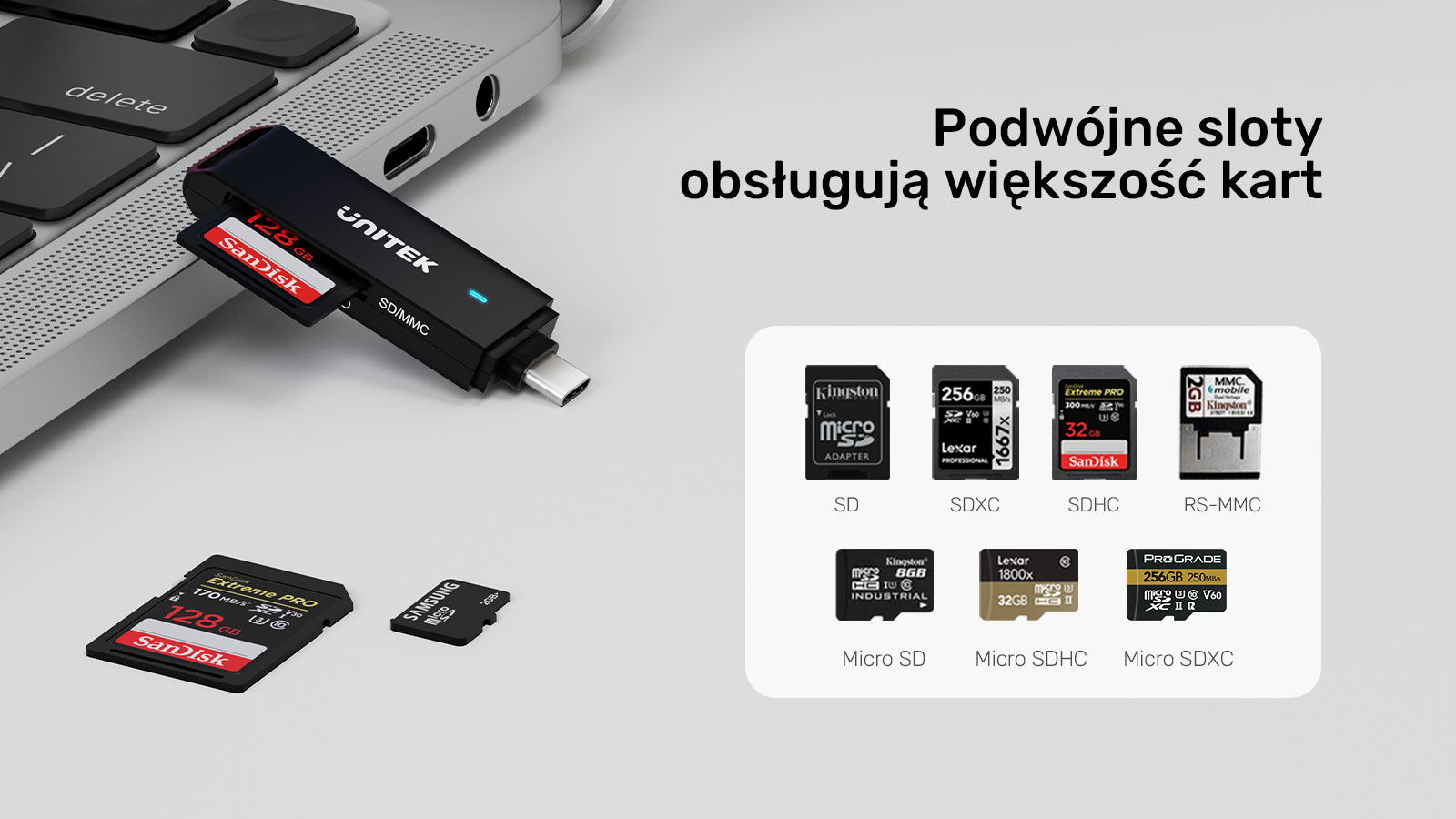 Unitek Czytnik kart SD/microSD USB-A 5Gbps/USB-C