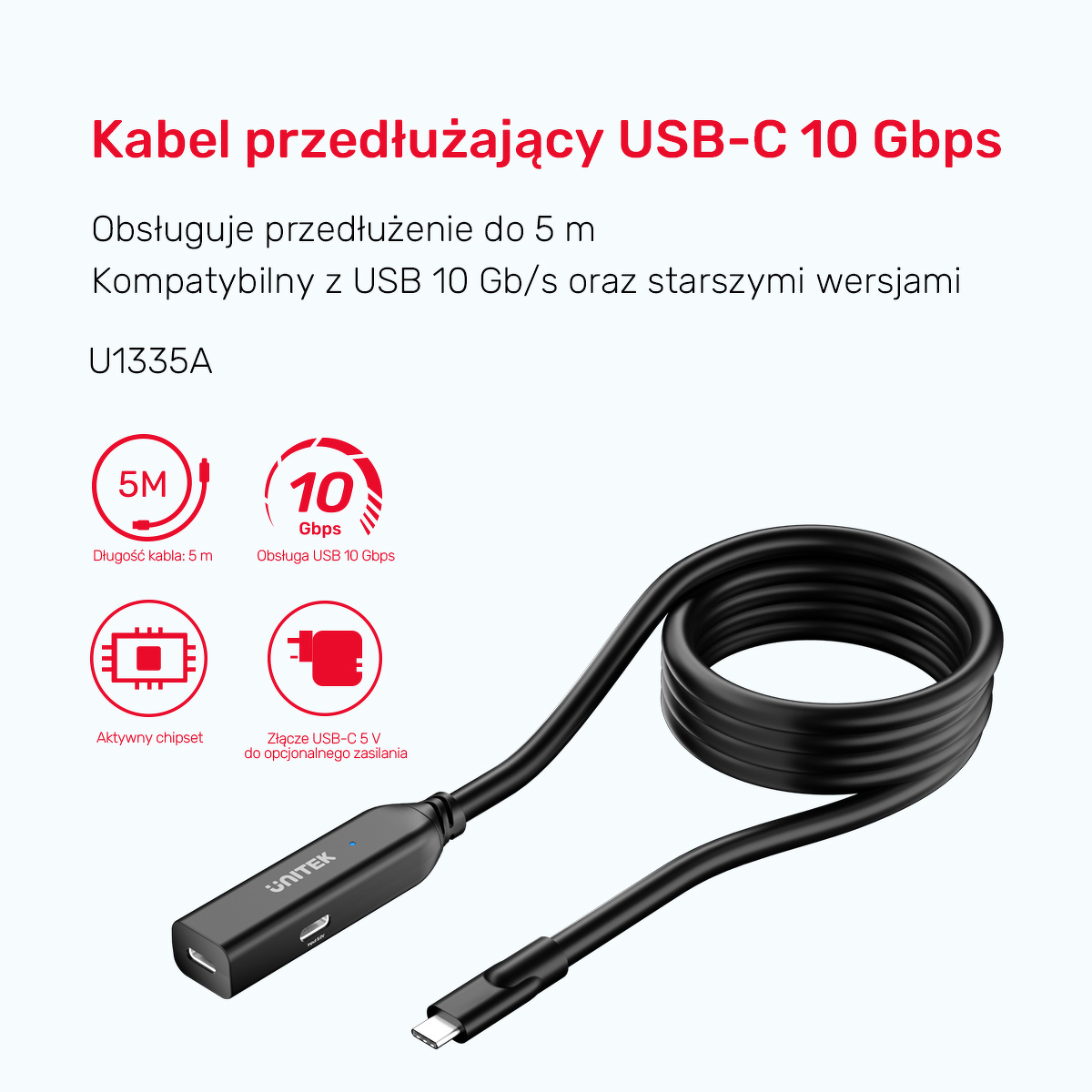 Unitek Kabel przedłużający USB-C 10 Gbps 5m