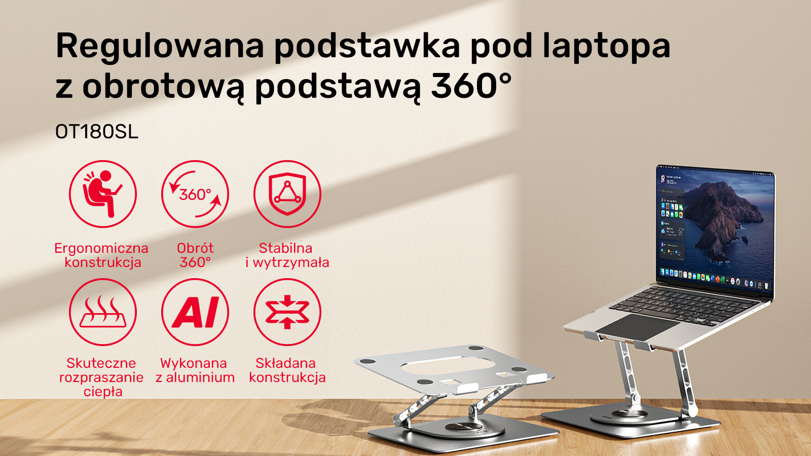 Unitek Podstawka pod laptopa regulowana 360°, 10"- 16''